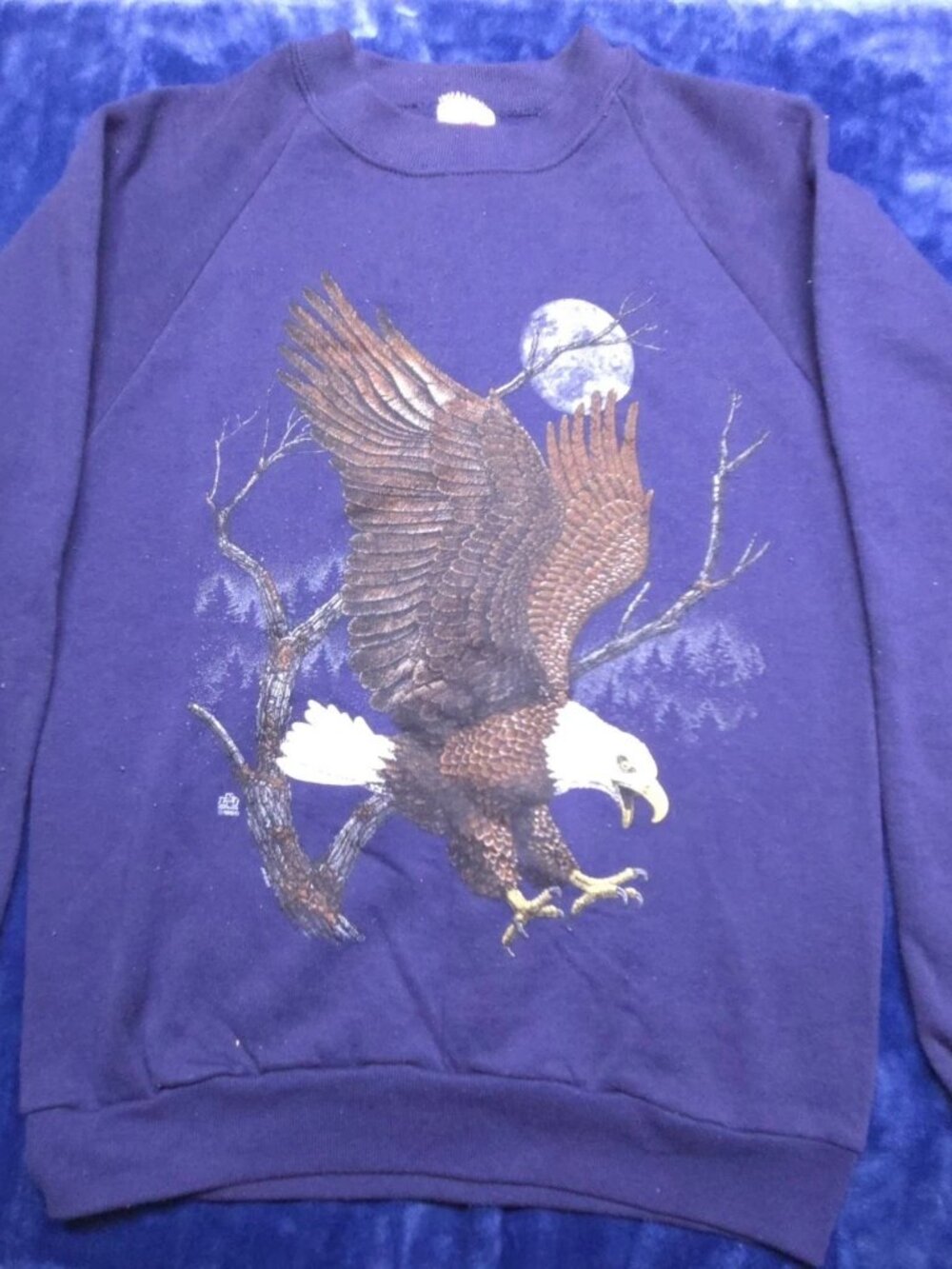 Vtg JERZEES Crew Sweatshirt USA Bald Eagle Graphic Adult Sz XL(46) Navy Blue